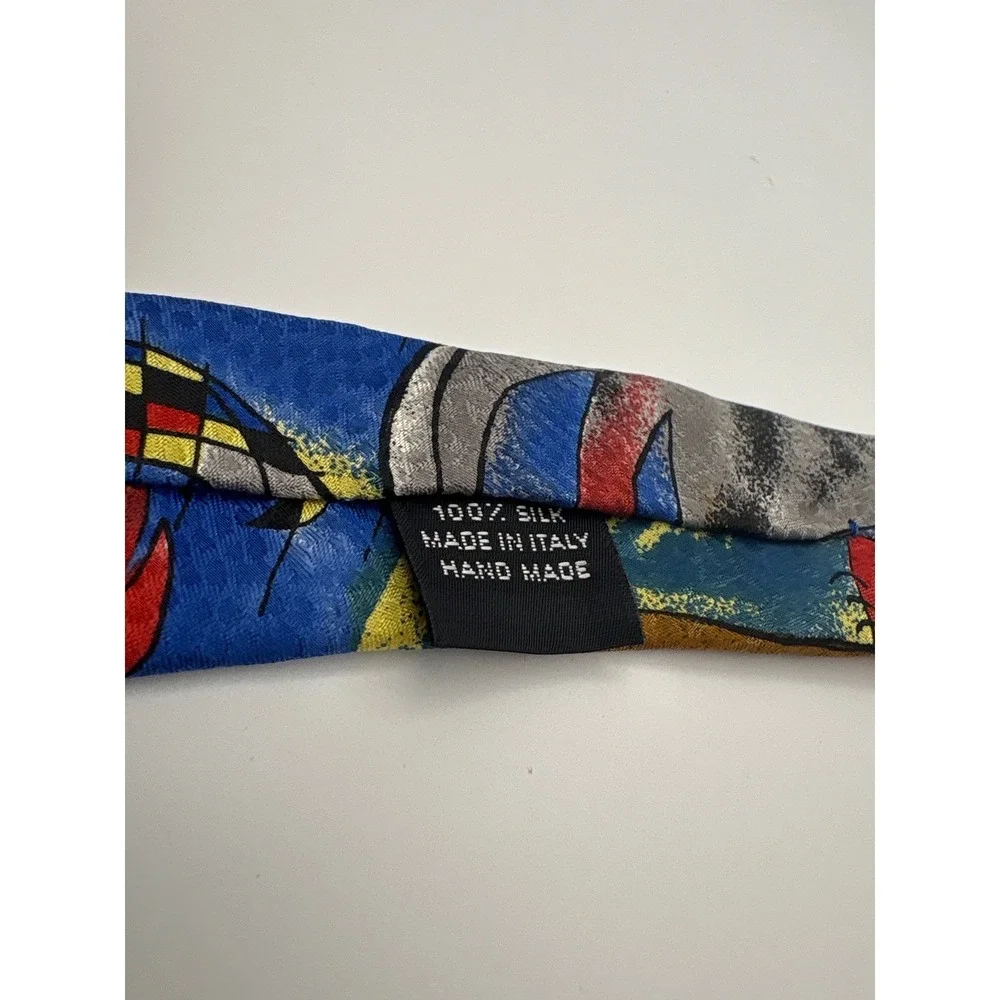 The Museum Company Miro Art Print Silk Tie Blue Abstract Surrealist Italy Mens
